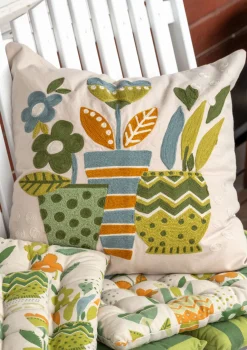 Kuddar & Kuddfodral|Sovrum-Gudrun Sjödén Broderat kuddfodral "Flower pots" i ekologisk bomull Bladgrönt