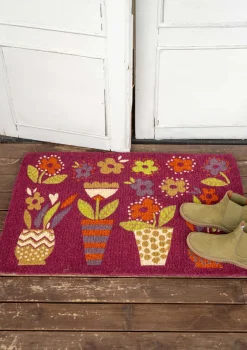 Mattor-Gudrun Sjödén Dörrmatta "Flower pots" i kokosfiber Mörkhibiskus