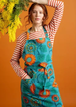 Kök & Matplats-Gudrun Sjödén Förkläde "Sunflower" i ekologisk bomull/ lin Turkos