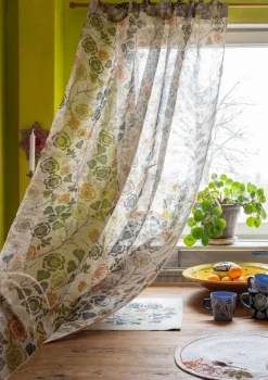 Gardiner-Gudrun Sjödén Gardin "Wild rose" i lin/bomull Askgrå