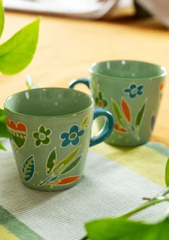 Keramik & Glas|Kök & Matplats-Gudrun Sjödén Mugg "Flower pots" i keramik Äppelgrön