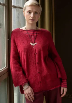 Koftor-Gudrun Sjödén Pointellekofta "Blomstra" i filtad ull Tranbär