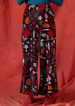 Byxor-Gudrun Sjödén Velourbyxa "Fyrverkeri" i ekologisk bomull/återvunnen polyester Aubergine/mönstrad
