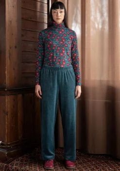 Byxor-Gudrun Sjödén Velourbyxa "Nora" i ekologisk bomull/återvunnen polyester Indigogrön