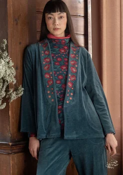 Koftor|Kappor & Jackor-Gudrun Sjödén Velourkofta "Nora" i ekologisk bomull/återvunnen polyester Indigogrön