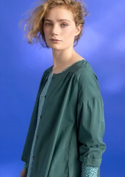 Blusar-Gudrun Sjödén Vävd blus ”Hedda” i ekologisk bomull Opalgrön