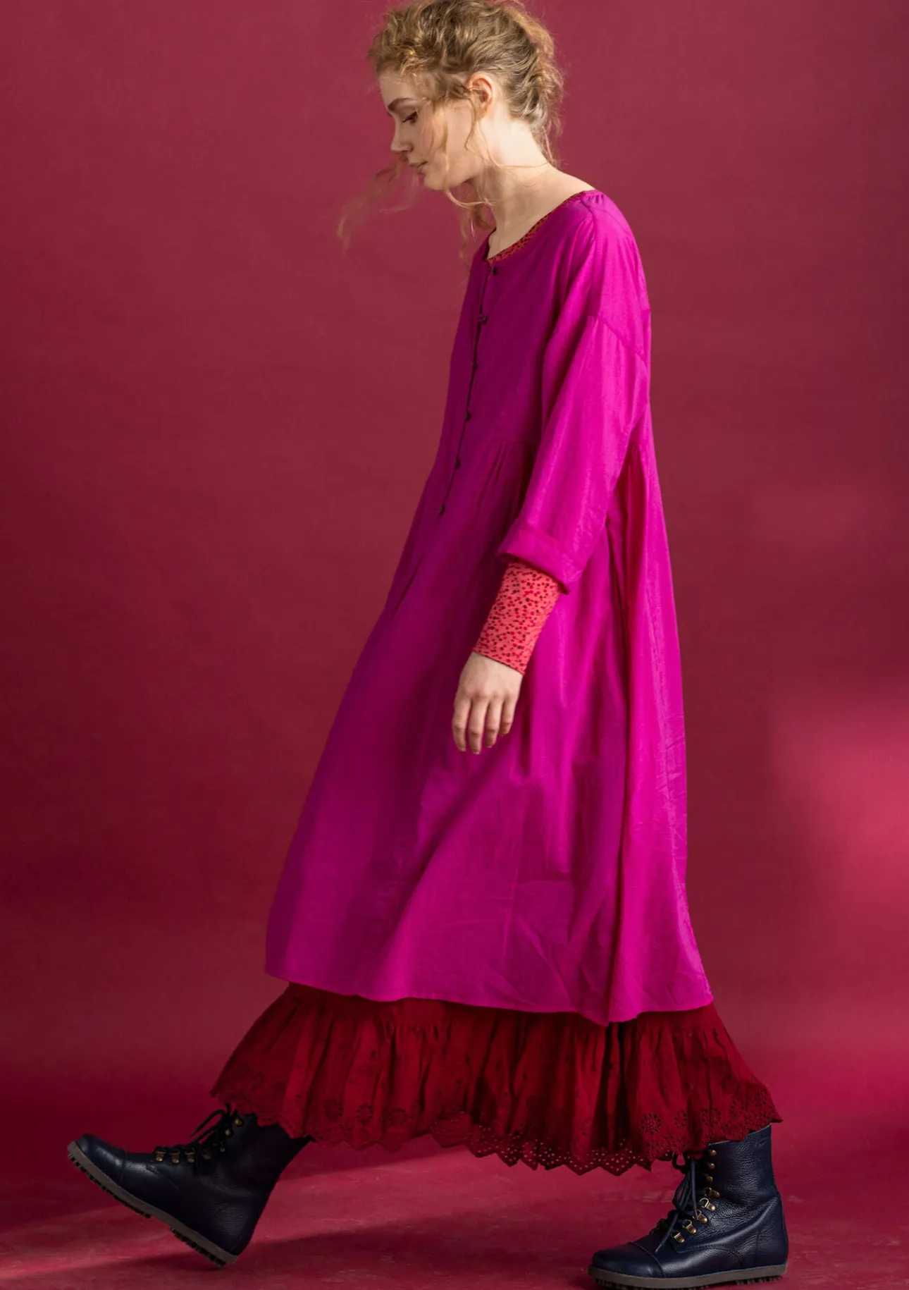 Klänningar-Gudrun Sjödén Vävd klänning ”Hedda” i ekologisk bomull Cerise