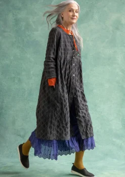 Klänningar-Gudrun Sjödén Vävd klänning "Helga" i ekologisk bomull Mörkaskgrå