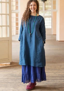 Klänningar-Gudrun Sjödén Vävd klänning i lin Indigo