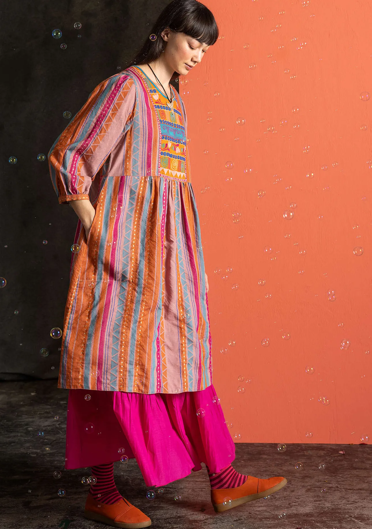 Klänningar-Gudrun Sjödén Vävd klänning "Jaipur" i ull/bomull Masala