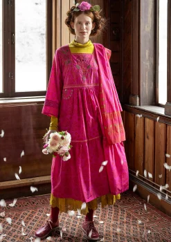 Klänningar-Gudrun Sjödén Vävd klänning "Kamelia" i ekologisk bomull/siden Cerise