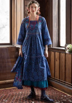Klänningar-Gudrun Sjödén Vävd klänning "Kamelia" i ekologisk bomull/siden Indigoblå